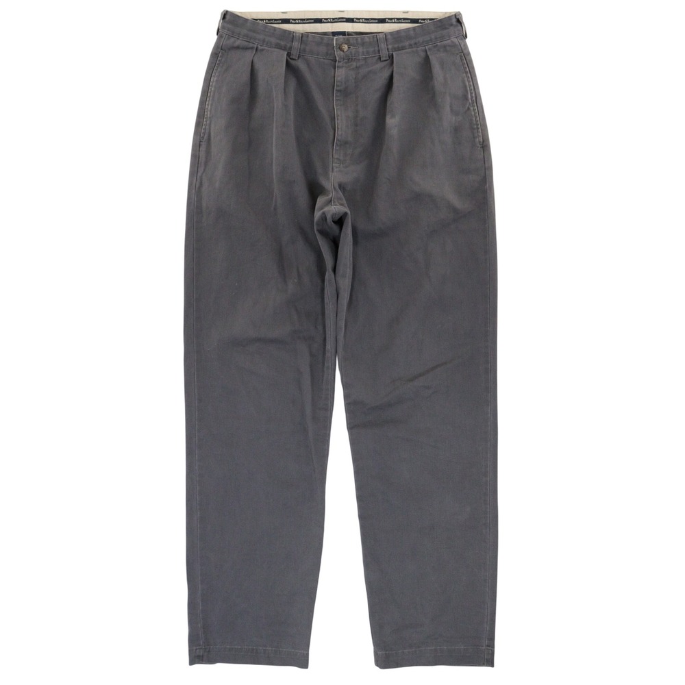 VTG Polo Ralph Lauren Andrew Pant Men 34x34 Pleated Chino Trousers Gray Cotton